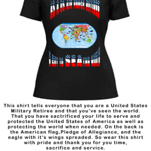 US AIR FORCE RETIREE FEMALE BLACK V NECK T SHIRT