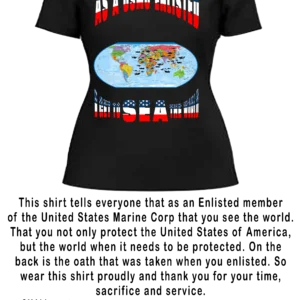 USMC ENLISTED WOMEN BLACK V NECK STARS AND STRIPS T-SHIRT