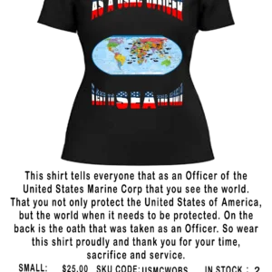 USMC Officer Women black v neck STARS AND STRIPS t-shirt