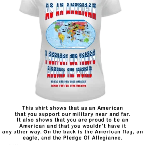 US American Female white v neck  I support our Troops